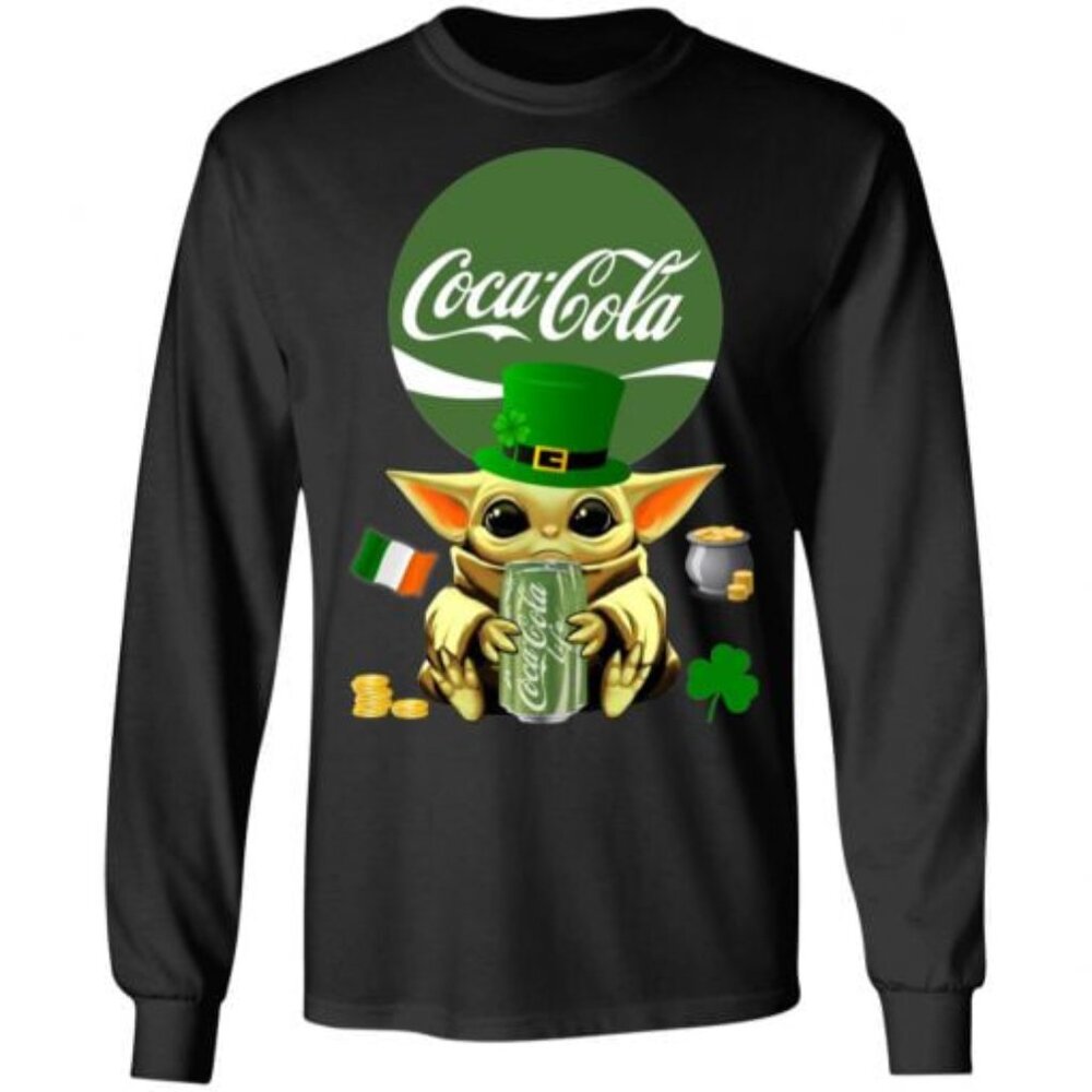 St Patricks Day Baby Yoda Hugging Coca Cola Green Sweatshirt